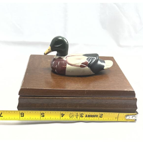 Vintage Wood Playing Card Holder Box with Ceramic Mallard Duck. *Used* - Picture 9 of 11